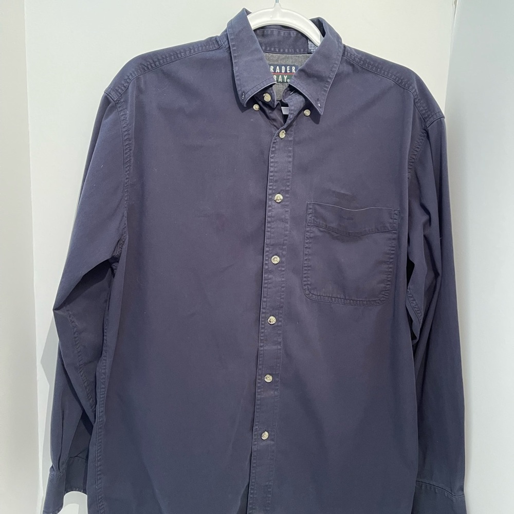 Trader Bay Button Down Long Sleeve Shirt Men’s Size M 44” Navy Blue